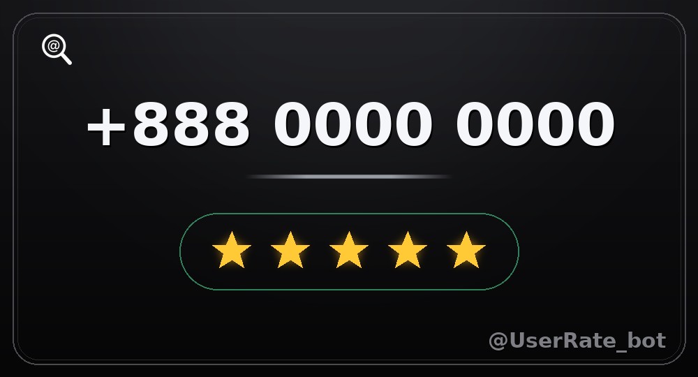 Карточка оценки анонимного номера Fragment +888 0000 0000, 5 звёзд